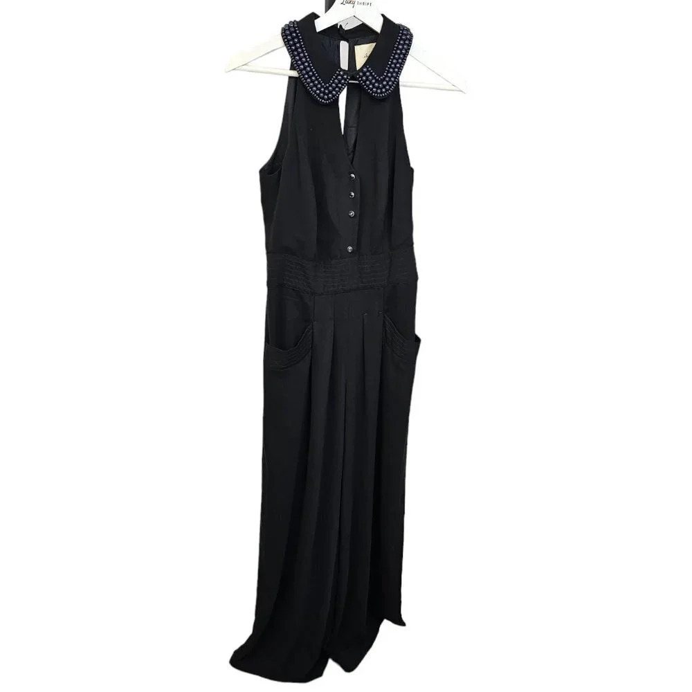 Anthropolgie Elevenses Beaded Wide Leg Jumpsuit Size 2